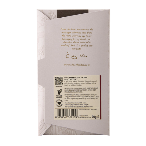 Gold, Frankincense & Myrrh 72% Dark Chocolate Bar