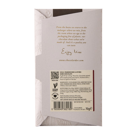 Gold, Frankincense & Myrrh 72% Dark Chocolate Bar