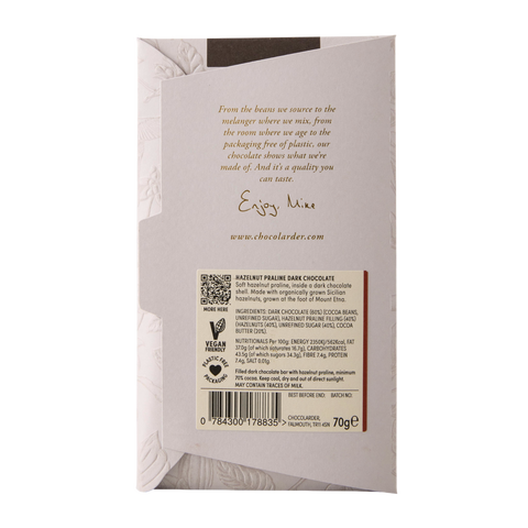 Hazelnut Praline 70% Filled Dark Chocolate Bar